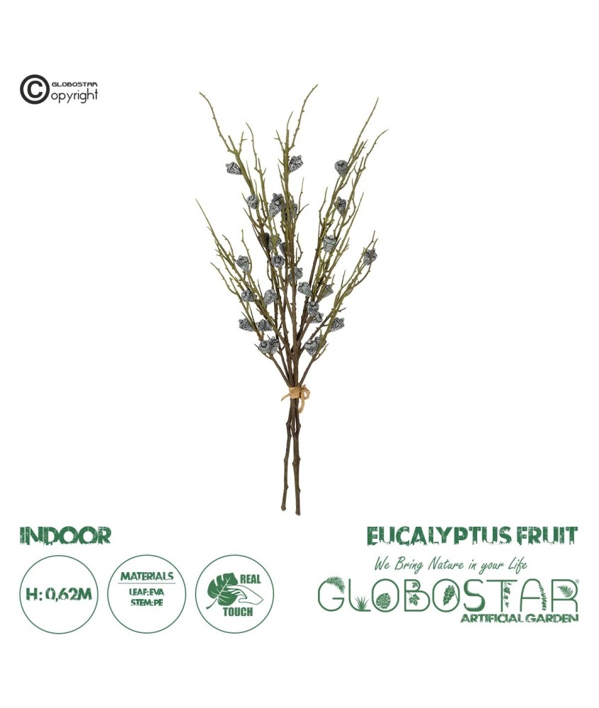 GloboStar® Artificial Garden GREEN EUCALYPTUS FRUIT BOUQET 21431 Tεχνητό Διακοσμητικό Μπουκέτο Ευκάληπτος Πράσινο Y62cm
